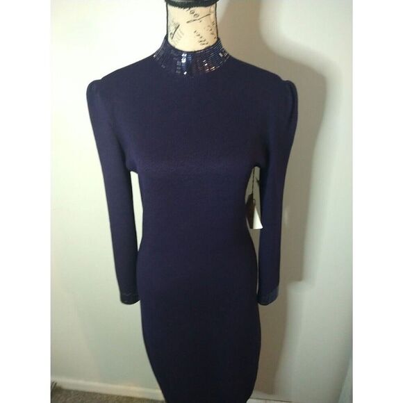 St John Wool & Linen Open Back Puff Sleeve  dress Purple Sz 4  Boho Vintage Y2k - Picture 5 of 15
